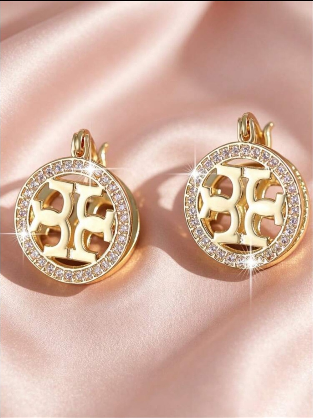 Tory Burch Gold Logo Crystal-Embellished Drop Earrings